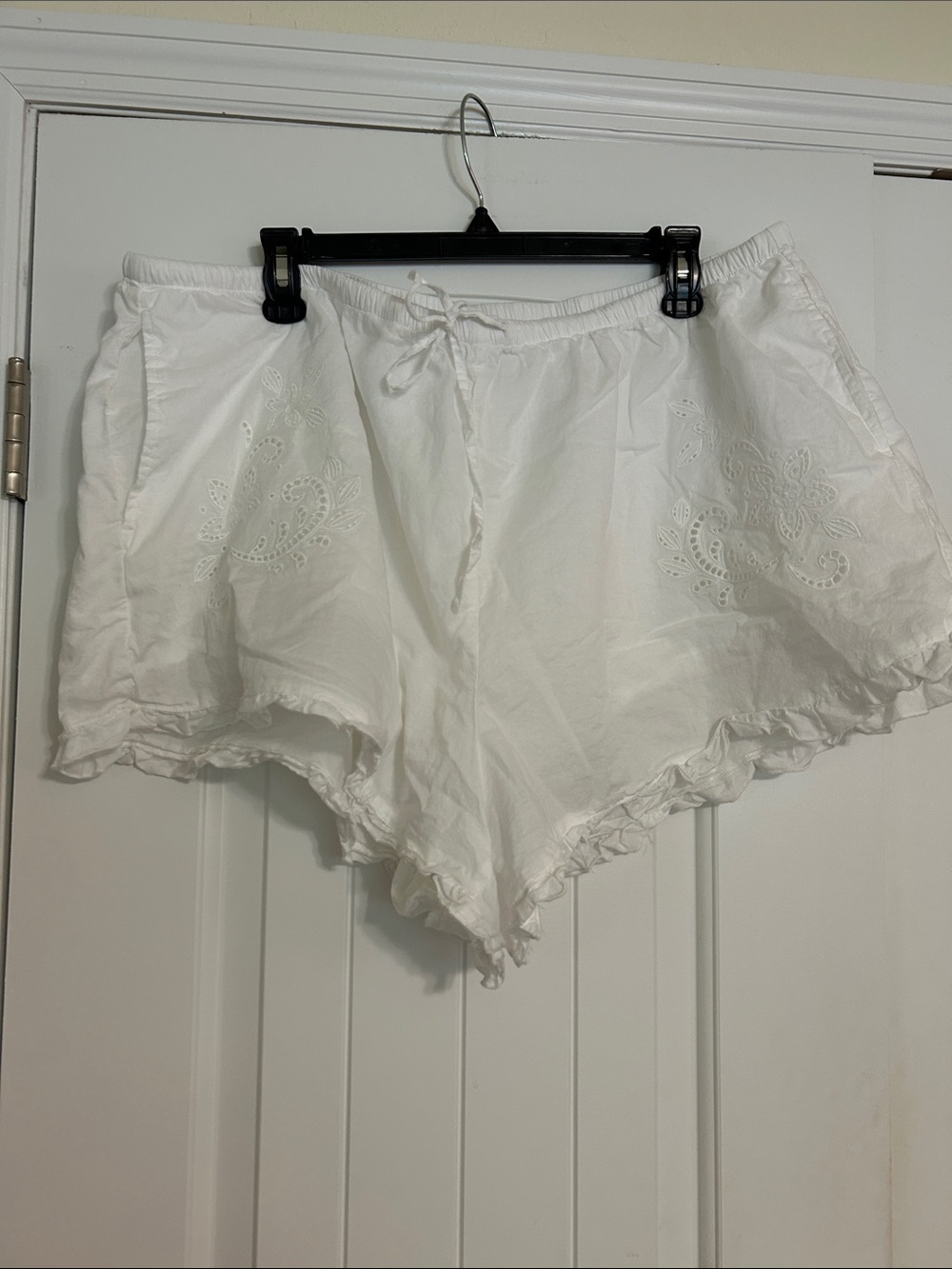 Parke x Target White Eyelet Cotton Shorts with Ruffle Hem